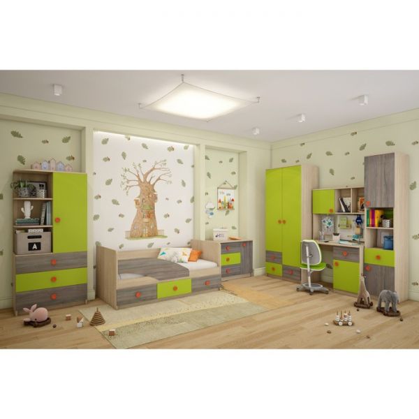 Шкаф для платья «Пуговка», 804 ? 486 ? 2016 мм, цвет дуб сонома / вяз либерти тёмный /лайм