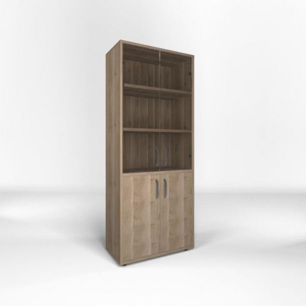 Шкаф для документов 800*400*2000 прозрачное стекло Береза мраморная