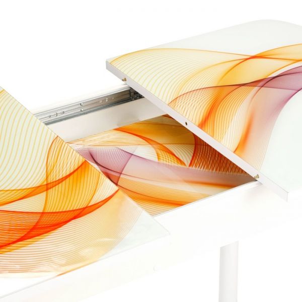 Стол раздвижной с ФП Волна, 1100/1500х700х777 стело/пояс белый/прямые белые ноги