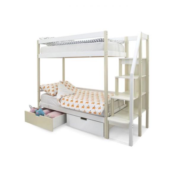 Детская двухъярусная кровать Бельмарко Svogen бежево-белый