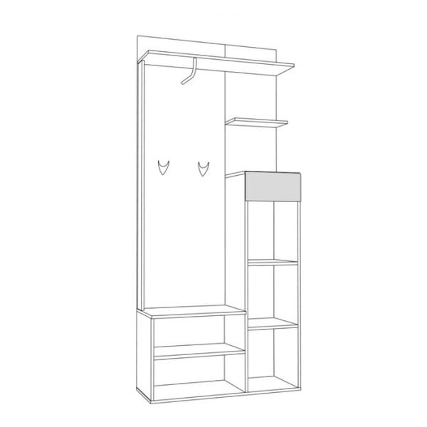 Прихожая Лайн 10.16, 898х351х2100, Дуб крафт серый/Белый глянец