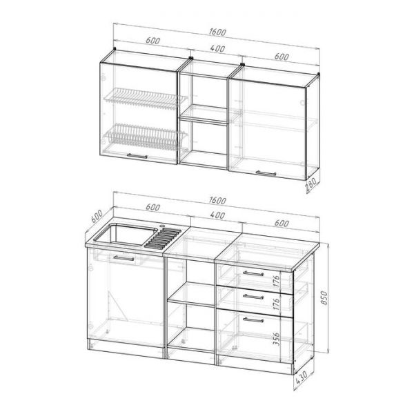 Кухонный гарнитур Лариса стандарт 5 1600 мм