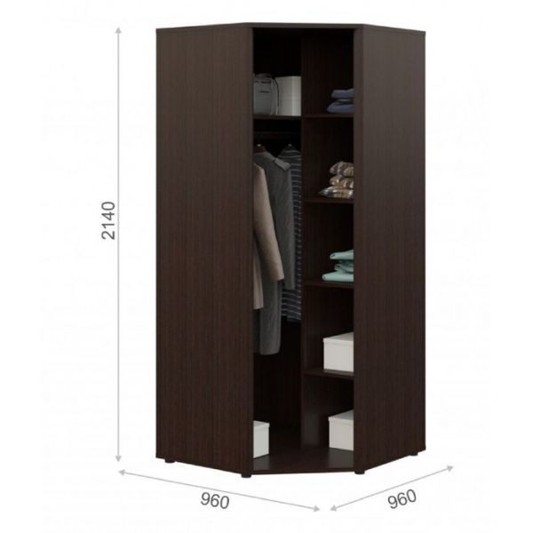 Шкаф угловой с зеркалом «Токио», 960 ? 960 ? 2140 мм, цвет венге