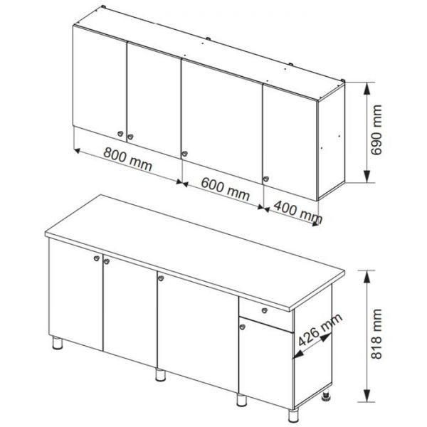 Кухонный гарнитур Поинт 1800, Белый фасад/ Белый корпус