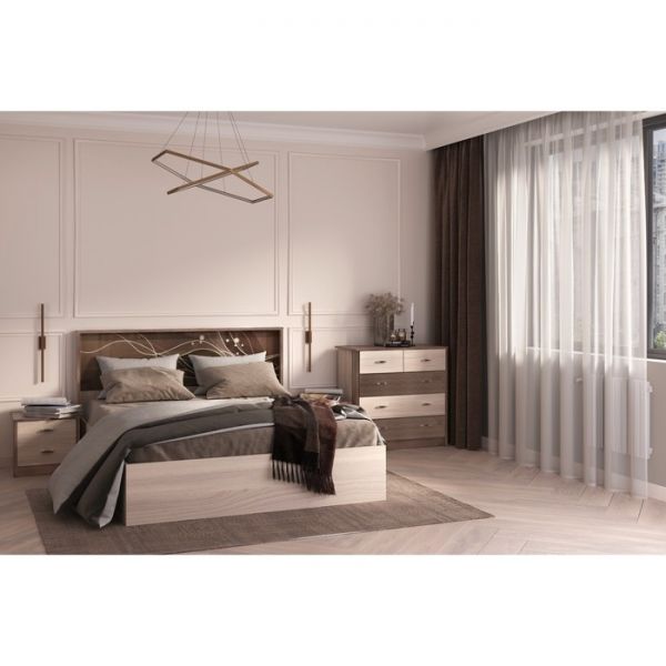 Тумба прикроватная «Николь», 466 ? 420 ? 416 мм, 2 ящика, цвет ясень шимо светлый / тёмный