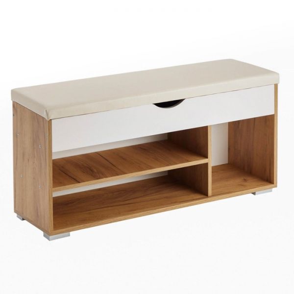 Тумба для обуви Лайт, 1055х315х510, Дуб сонома/Белый/Белый кожзам