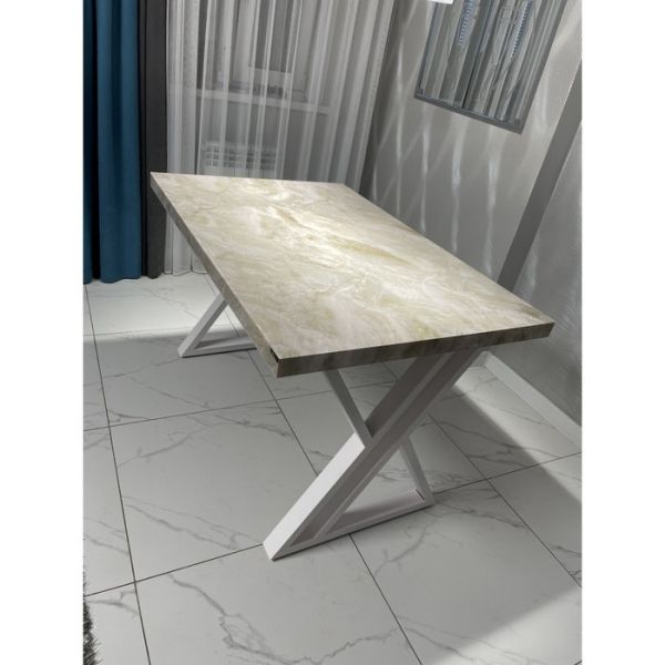 Обеденный стол «Оникс», 1200 ? 800 мм, опора «Х» чёрная, цвет чёрно-белый мрамор