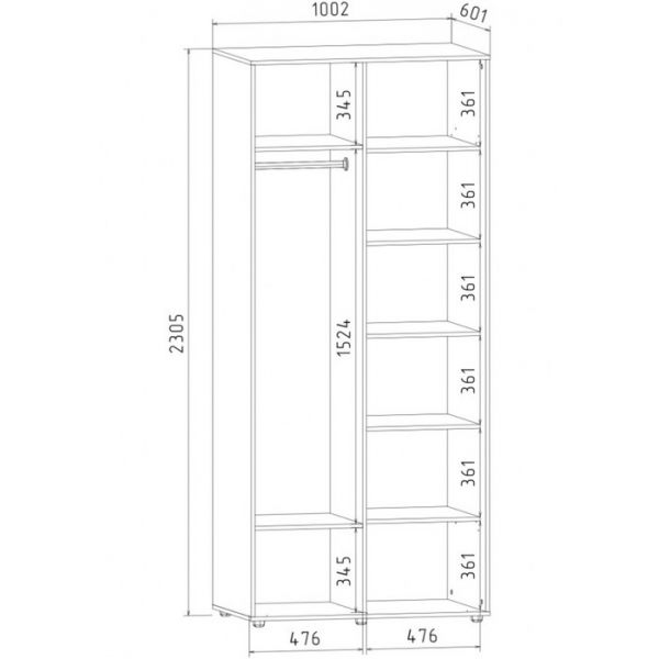 Шкаф-купе «Акцент-Лайт Д», 1000 ? 600 ? 2310 мм, ЛДСП, цвет выбеленное дерево