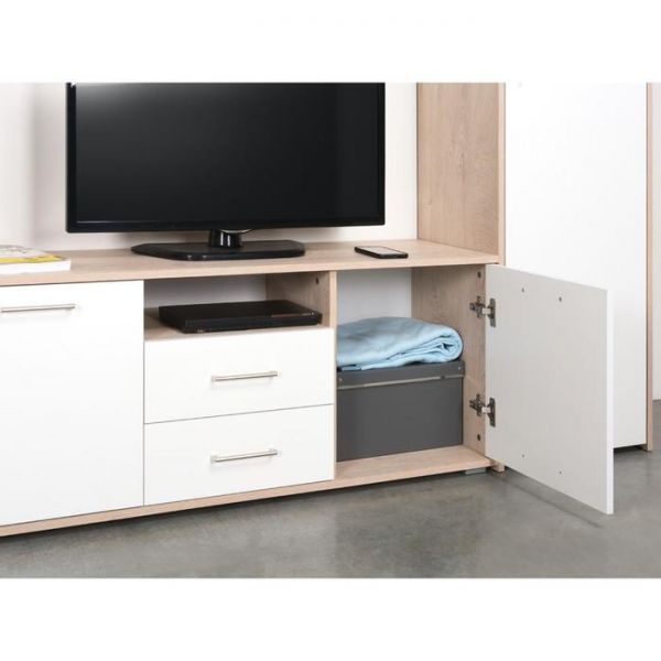 Тумба ТВ Альба 2 13.66, 1252х370х496, Дуб эндгрейн элегантный/Белый шагрень