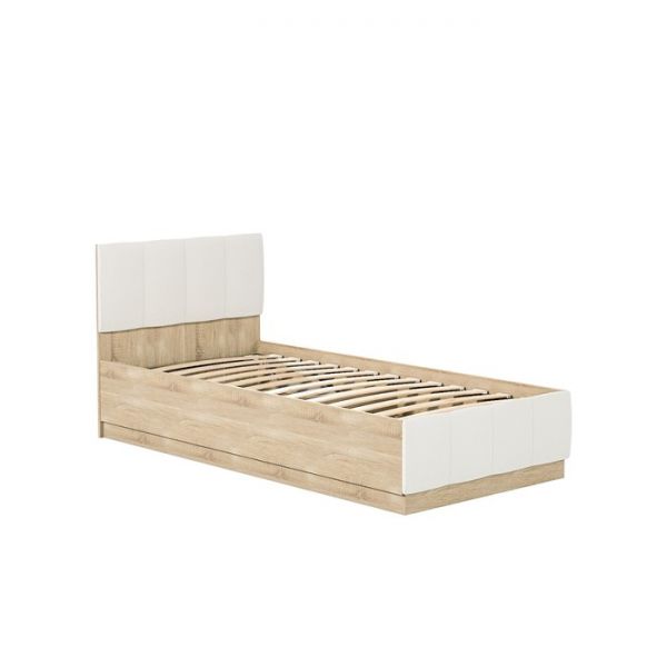 Кровать 90 Линда, 900х2000, с ПМ, Дуб сонома/Белый кож зам