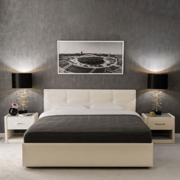 Кровать «Птичье гнездо» без ПМ, 1400х2000, встроенное основание, экокожа, цвет бежевый