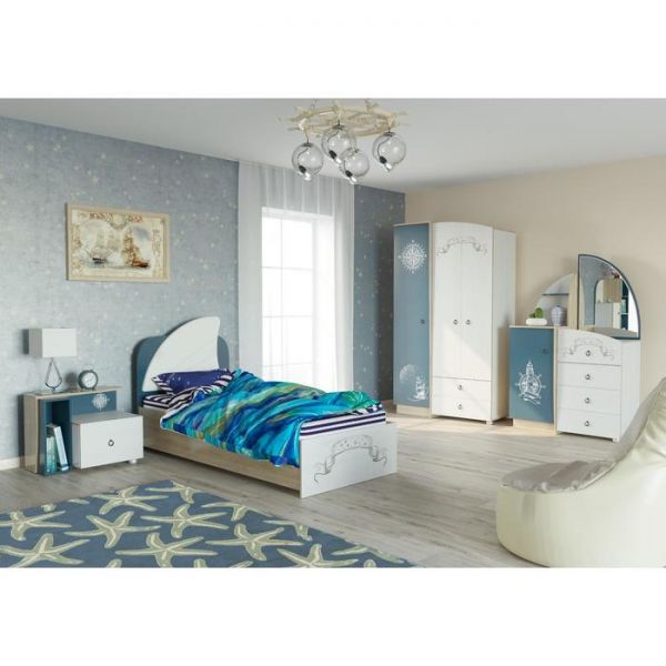 Тумба прикроватная Бриз 720х380х535  Дуб ривьера/Рамух белый/Синий Бриз