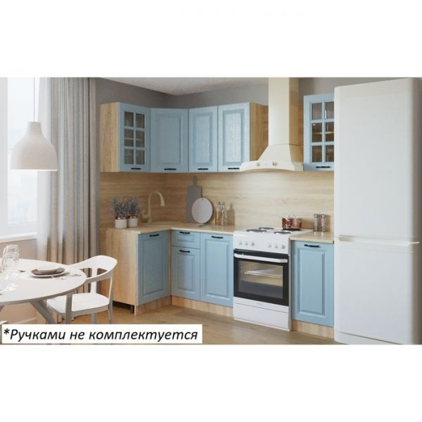 Кухонный гарнитур угловой Роял 3, 1000х1800 мм, Вуд Голубой/Вегас