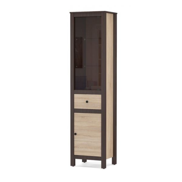 Пенал со стеклом Сканди, 518х420х2076, Дуб сонома/Венге