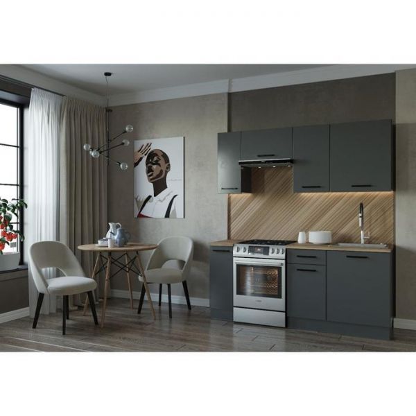 Кухня Антрацит 1832х600 Антрацит/ Дуб Вотан/ Антрацит