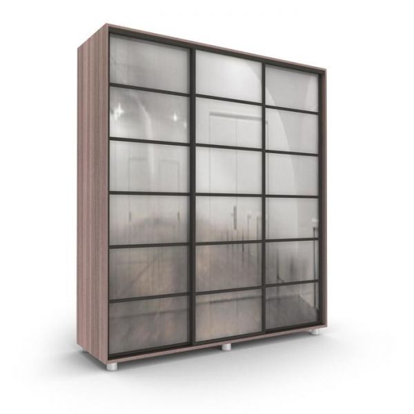 Шкаф-купе Стильный зеркало Ясень шимо тёмный/Белый/Венге тёмный 1800х600х2300