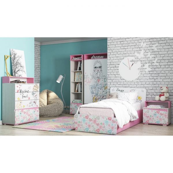 Кровать для детской с ящ. Кр-32 Алиса 900х2030х1020 Белый/корпус Ясень Анкор Белый/ Розовый   428408