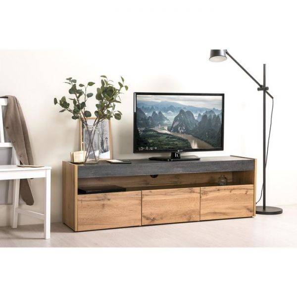 Тумба под ТВ 13.272 с доводчиками, регулировка по высоте, 1393х341х446, Дуб Вотан/Интра