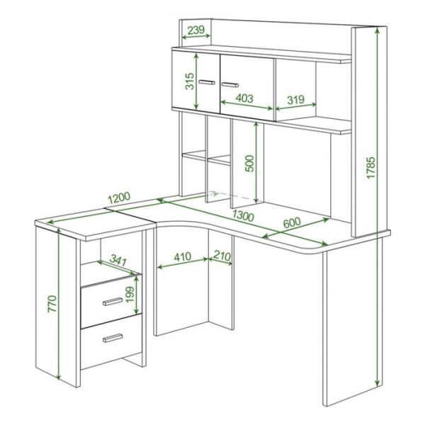 Компьютерный стол, 1300 ? 1200 ? 1785 мм, правый угол, цвет карамель/венге