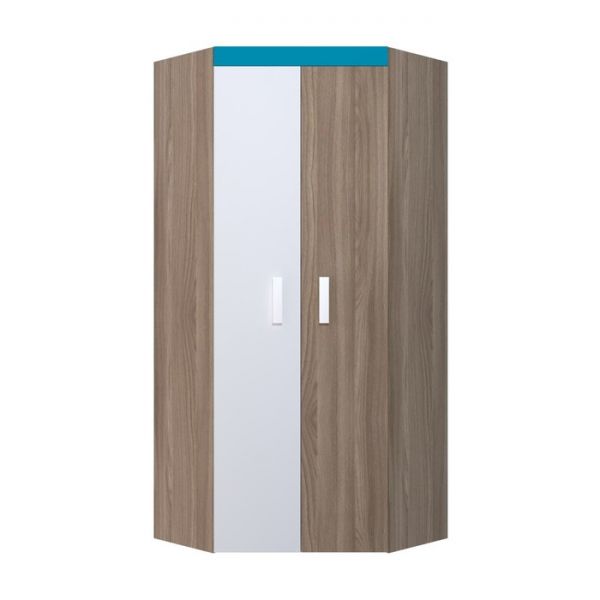 Шкаф угловой Юниор 907х907х2098 Ясень шимо темный/Белая Аляска/Индиго