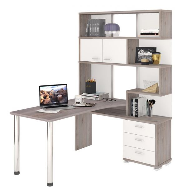 Стол СР-420/150, угол правый, 1500 ? 1300 ? 1990 мм, цвет белый жемчуг