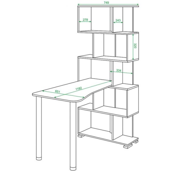 Стол-стеллаж «СЛ 5СТ 2», 750 ? 1182 ? 1731 мм, цвет карамель / венге / карамель