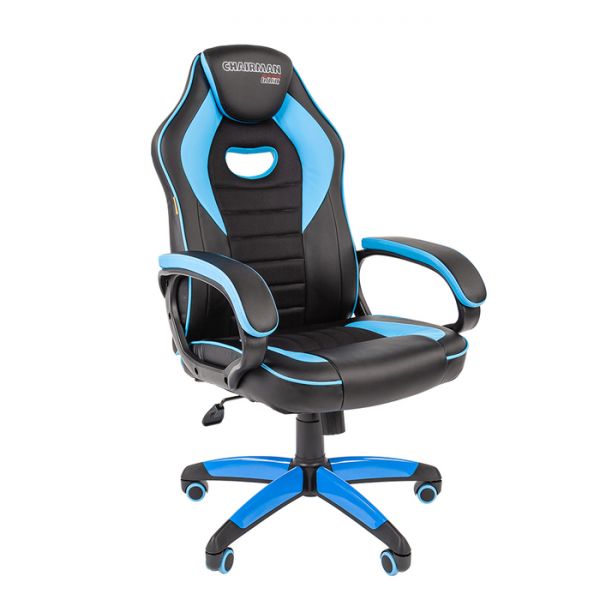 Кресло игровое "Chairman game 16", черный/голубой