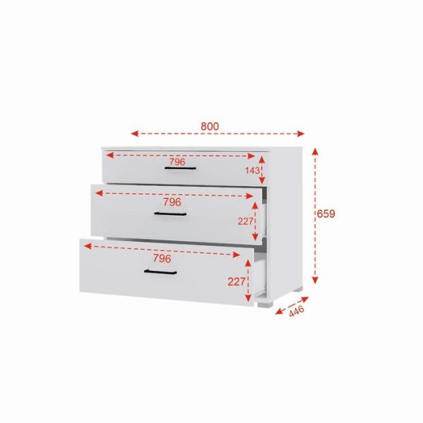 Комод Victor с 3 мя ящиками, 800х659х446, Белый