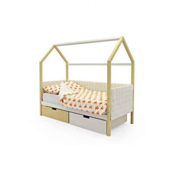 Детская кровать-домик мягкий Бельмарко  Svogen бежево-белый