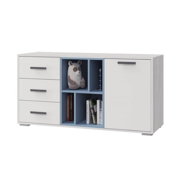 Тумба с 1ой дверью и 3мя ящиками Стич 1287х430х664 белый /серо-голубой