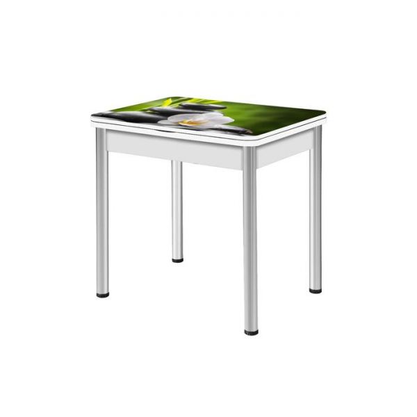 Стол поворотно-раскладной "Ника", Орхидея 3, покрытие стекло, подстолье белёный дуб