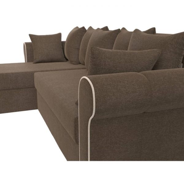 Угловой диван «Рейн», механизм еврокнижка, угол правый, рогожка, коричневый / кант бежевый