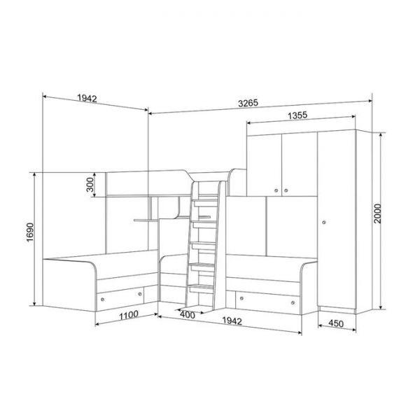 Детский комплекс «Трио 2», цвет дуб молочный / голубой