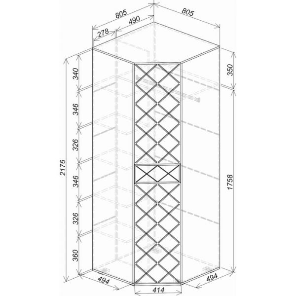 Шкаф угловой Кимберли 801х801х2176 ясень белый/белый глянец