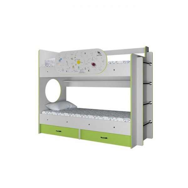 Детская двухъярусная кровать Умка белый/лайм-созвездие