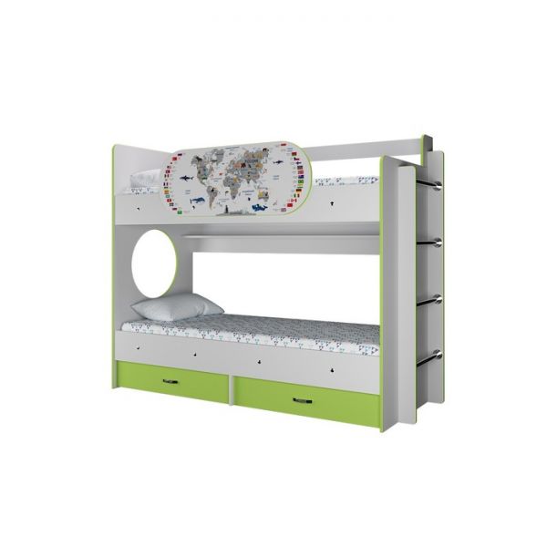 Детская двухъярусная кровать Умка белый/лайм-карта