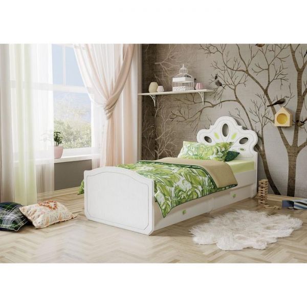 Кровать Алиса с ящиками 11.24, 1938х868х1003, с/м 1900*800, Белый/Ясень ваниль