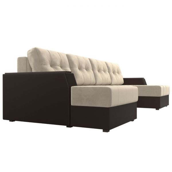 П-образный диван «Амир», механизм еврокнижка, микровельвет, цвет бежевый