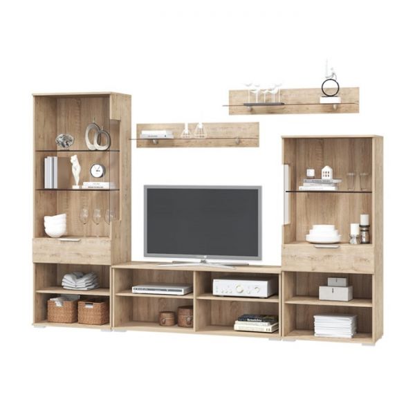 Гостиная ВЕГАС 2782х412х1900 дуб бунратти/МДФ белая шагрень