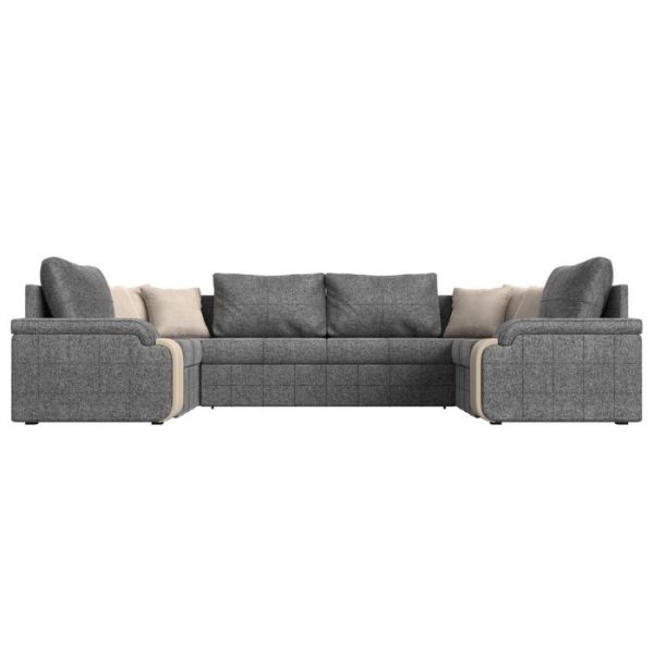 П-образный диван «Николь», механизм дельфин, рогожка, цвет рогожка серая / экокожа бежевая