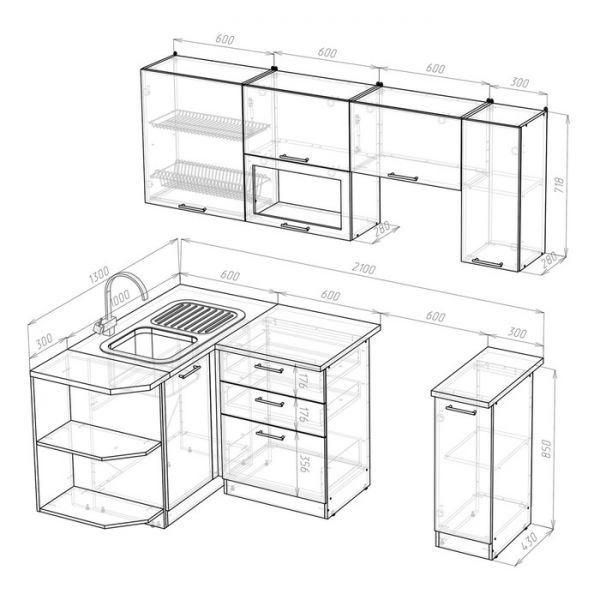 Кухонный гарнитур Лира прайм 1300*2100