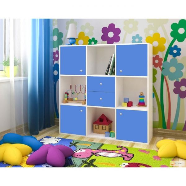 Стеллаж для детской комнаты Джери белое дерево/голубой