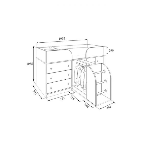 Детская кровать-чердак «Астра 5», цвет дуб молочный/салатовый