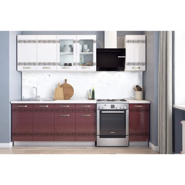 Кухонный гарнитур Мечта 2000х600 белый/белый металлик/гранат металлик