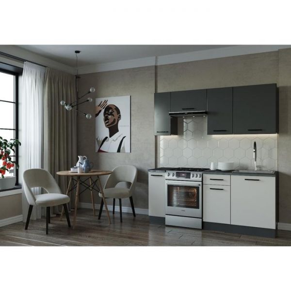 Кухонный гарнитур Лофт 1832х600 Антрацит/ Детройт/ Жемчуг,Антрацит