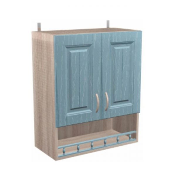 Шкаф навесной с полкой Кантри 600х300х720 Дуб молочный/Голубой
