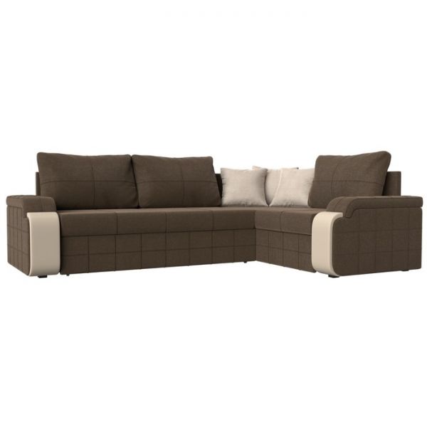 Угловой диван «Николь», механизм дельфин, рогожка, цвет коричневый
