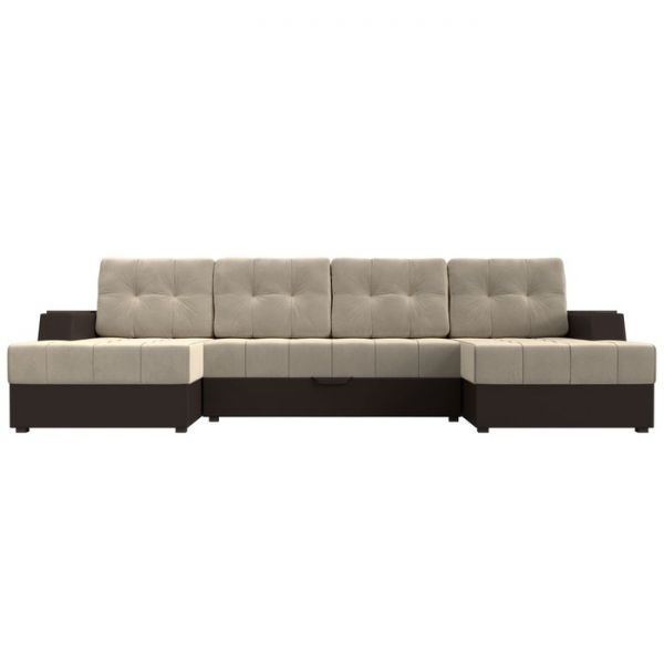 П-образный диван «Амир», механизм еврокнижка, микровельвет, цвет бежевый