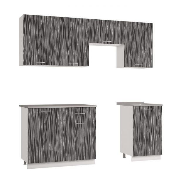 Кухонный гарнитур 2100 мм, цвет корпус белый / полоска чёрная / столешница сахара белая