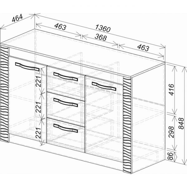 Комод Монако 1360х460х850 ясень белый/F12